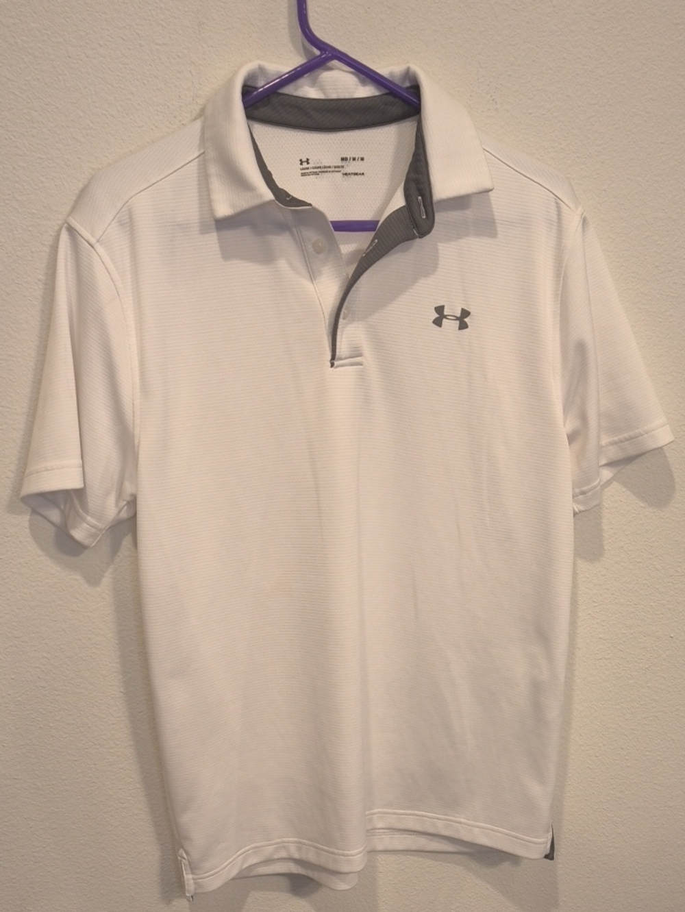 Under Armour White Polo with Gray Logo and Trim